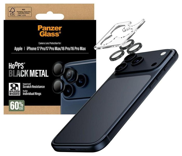 PanzerGlass Hoops Protector de Lente de Cámara Negro para iPhone 17 Pro, 17 Pro Max, 16 Pro, 16 Pro Max PanzerGlass Hoops Protector de Lente de Cámara Negro para iPhone 17 Pro, 17 Pro Max, 16 Pro, 16 Pro Max