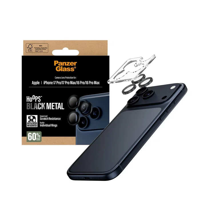 PanzerGlass PanzerGlass Hoops protector de lente de cámara negro para iPhone 17 Pro/Max y iPhone 16 Pro/Max