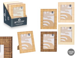 Giftdecor Portafoto Rayado 15x20 cm Surtido Plástico Madera MDF Vidrio Metal Beige Crema Marrón Plástico (Set de 24)