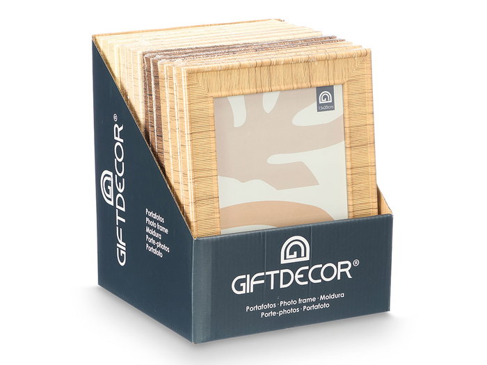 Giftdecor Portafoto Rayado 15x20 cm Surtido Plástico Madera MDF Vidrio Metal Beige Crema Marrón Plástico (Set de 24)