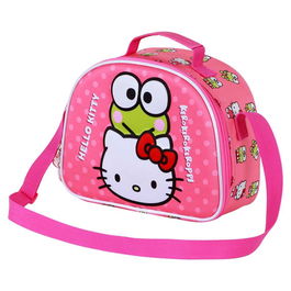 Hello Kitty Bolsa Portamerienda 3D Funny Infantil, Bolsa Nevera Isotérmica, Cierre Cremallera, Asa Bandolera, Rosa