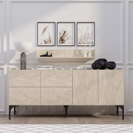 Hanah Home Stella - Consola Travertino 180cm x 55cm x 40cm con Estante de Pared