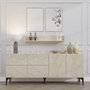 Hanah Home Stella - Consola Travertino 180cm x 55cm x 40cm con Estante de Pared