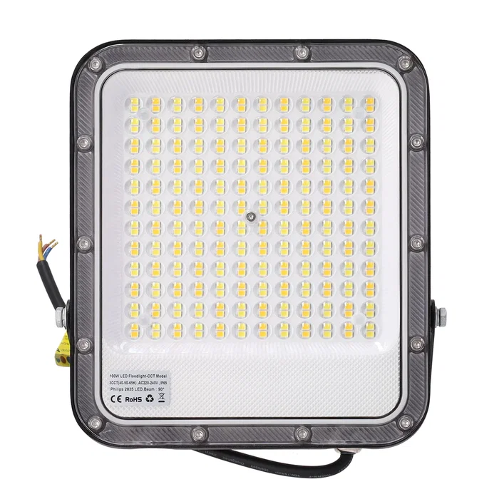 Foco Proyector LED 100W IP65 CCT, 110Lm/W, Ángulo 90°, Temperatura de Color Regulable (4000K, 5000K, 6500K), Alimentación 220-240V, Resistente al Agua y Golpes