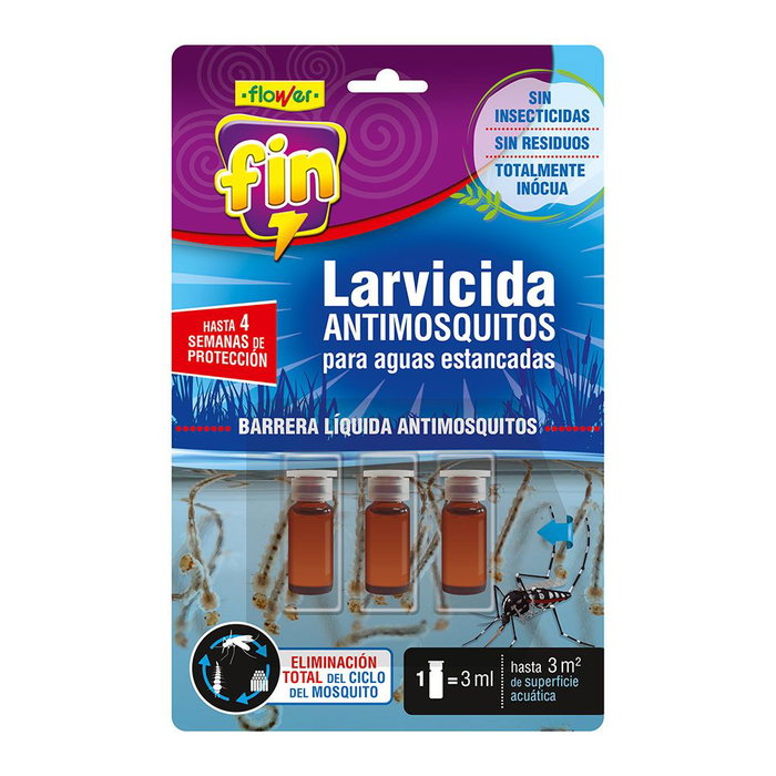 Flower Larvicida Antimosquitos Monodosis, Forma Película en Agua, Seguro para Mascotas y Plantas, 3 Monodosis de 3 ml Flower Larvicida Antimosquitos Monodosis, Forma Película en Agua, Seguro para Mascotas y Plantas, 3 Monodosis de 3 ml