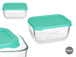 Pasabahce Fiambrera Snow Box Tapa Verde 420 ml 12.5x9.5x6 cm Vidrio y Plástico (Set de 12)