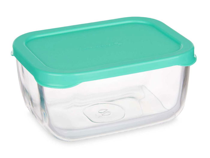 Pasabahce Fiambrera Snow Box Tapa Verde 420 ml 12.5x9.5x6 cm Vidrio y Plástico (Set de 12)