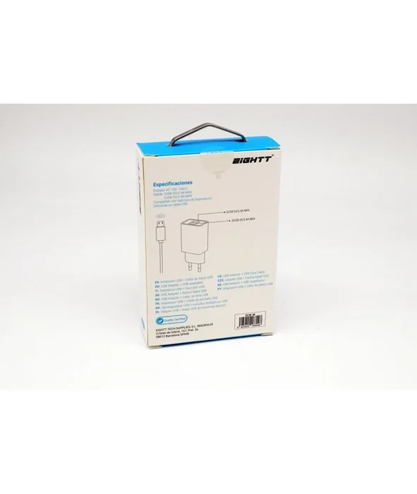 Eightt ECW-M Cargador para Smartphone y Tablet con 2 Puertos USB y Cable Micro USB Blanco Eightt ECW-M Cargador para Smartphone y Tablet con 2 Puertos USB y Cable Micro USB Blanco