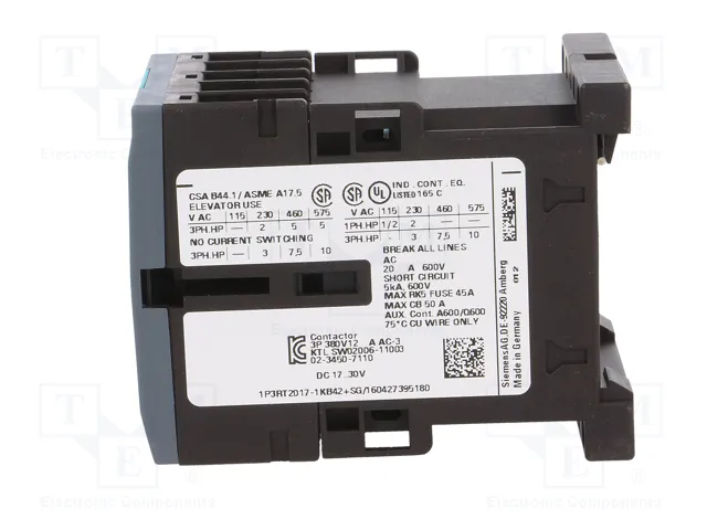 SIEMENS 3RT2017-1KB42 Contactor 3-polar 12A 24VDC