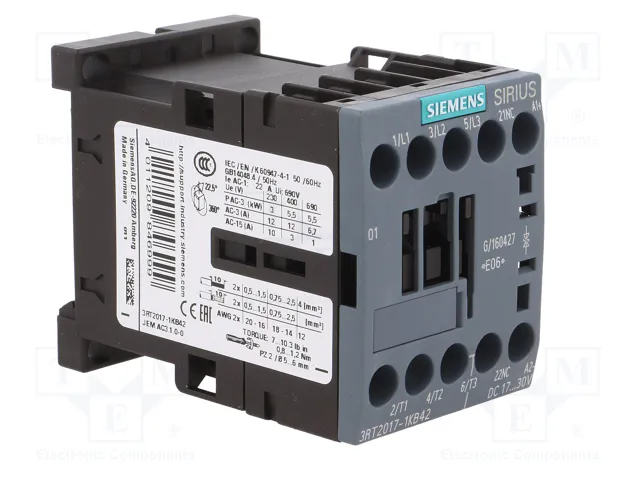 SIEMENS 3RT2017-1KB42 Contactor 3-polar 12A 24VDC