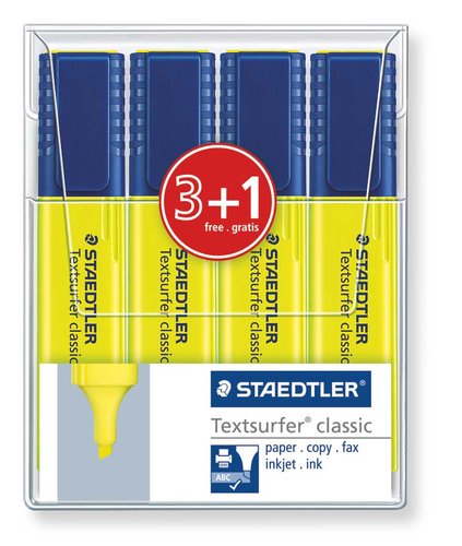 STAEDTLER Marcador Fluorescente Textsurfer Classic Amarillo Estuche de 4 STAEDTLER Marcador Fluorescente Textsurfer Classic Amarillo Estuche de 4