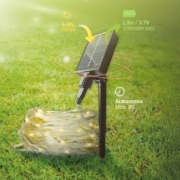 Bambasy Guirnalda LED solar 5M con 8 funciones y luz cálida