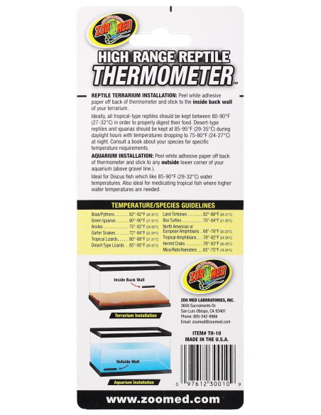 ZooMed Termómetro Analógico Precisión Europea, Movimiento Alemán, Rango -10°C a 50°C, Velcro para Limpieza, Control Temperatura Terrario