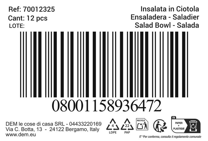 Inde Ensaladera Elian 4.5 Litros - Plato Ensaladero Grande 26.8 x 26.9 x 13.3 cm (12 Unidades)