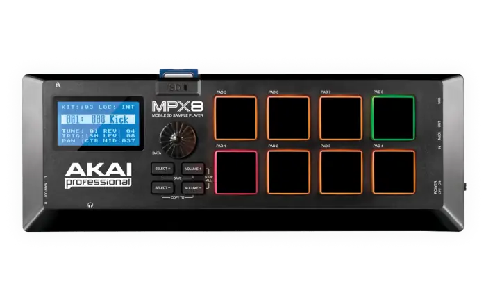 AKAIPRO Mpx8 Reproductor de Samples con 8 Pads Sensibles a Pulsación y Dinámica, Control de Equipo/Software y Conectividad MIDI/USB