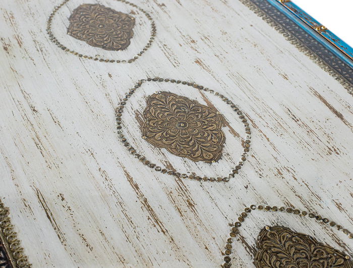 GINER Y COLOMER Mesa de Centro de Madera de Mango Azul y Blanco Envejecido 150 cm