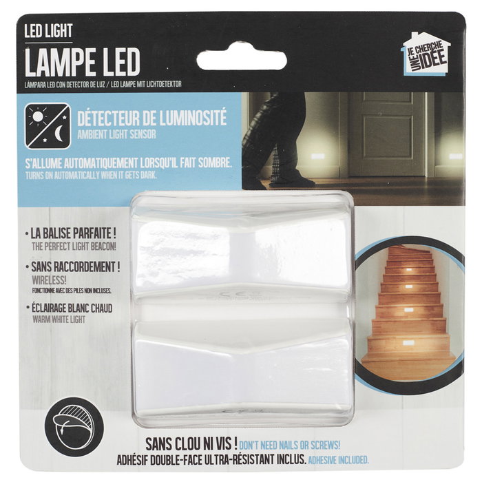 Je cherche une Idee Juego de 2 Lámparas LED con Sensor de Luz Blanca Cálida 3x7x2,5 cm