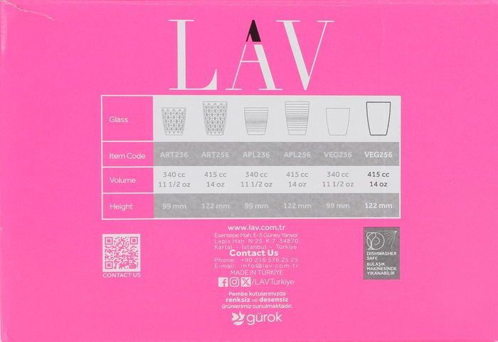 Lav Set 6 Vasos 415 cc Vega Ø8.6x12cm (8 Cajas)