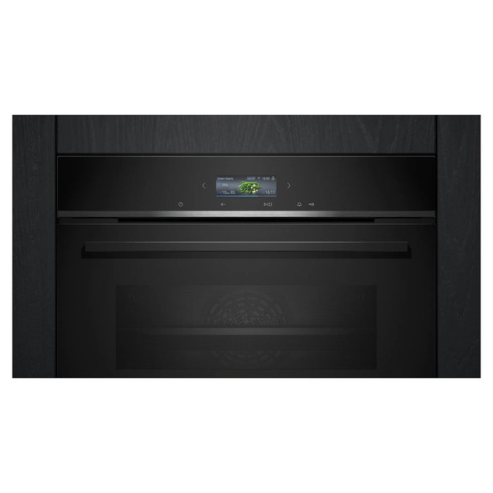 Siemens iQ700 Horno empotrable eléctrico CB734G1B1, 47L, Negro, Autolimpieza Catalítica e Hidrolítica, Puerta Fría, Clase A+