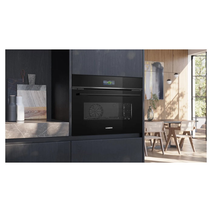 Siemens iQ700 Horno empotrable eléctrico CB734G1B1, 47L, Negro, Autolimpieza Catalítica e Hidrolítica, Puerta Fría, Clase A+
