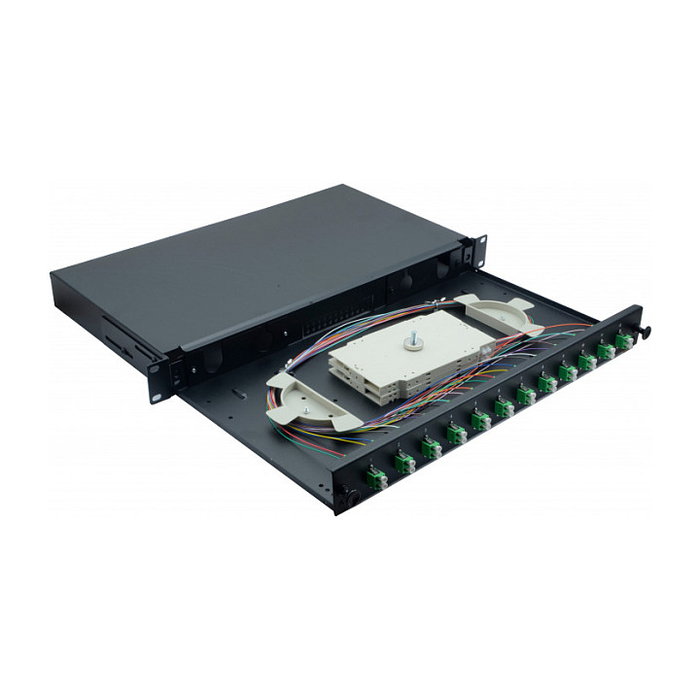Helos LWL 19 pulg. Spleissbox 12 x LC/APC Duplex OS2, Negro