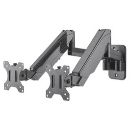 MANHATTAN Soporte Doble Articulado de Pared con Gas Spring para 2 TV/Monitores de 17" a 32", Carga 8 kg, VESA 75x75/100x100 mm, Negro