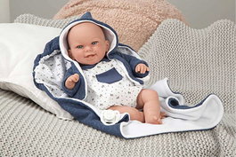 Muñecas Arias Babyto Muñeca Elegance de Peso, 35 cm, Azul con Manta, Juguete para Niños +36 Meses