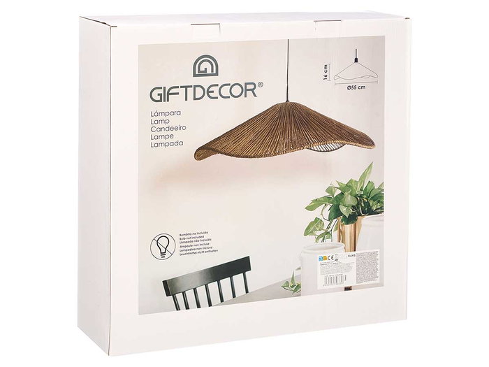 Giftdecor Lámpara de Techo 55 cm Vuelo Cuerda en Metal y Papel - Color Negro o Marrón (Set de 4)