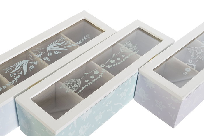 DKD Home Decor Caja de Infusiones Scandi en Verde y Azul, MDF y Cristal, 30x9x8 cm