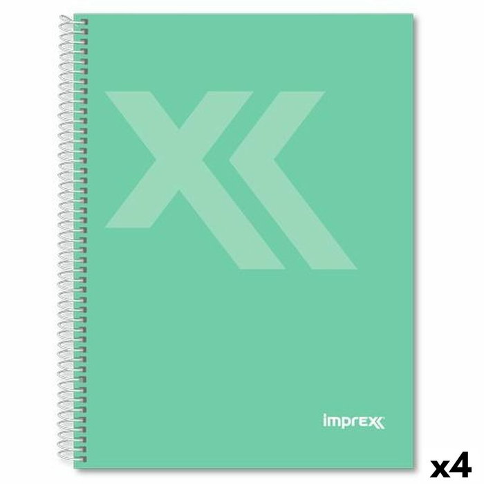 IMPREX Cuaderno Espiral Tapa Forrada Folio 80H 90gr 4x4 Verde (Set de 4)逐