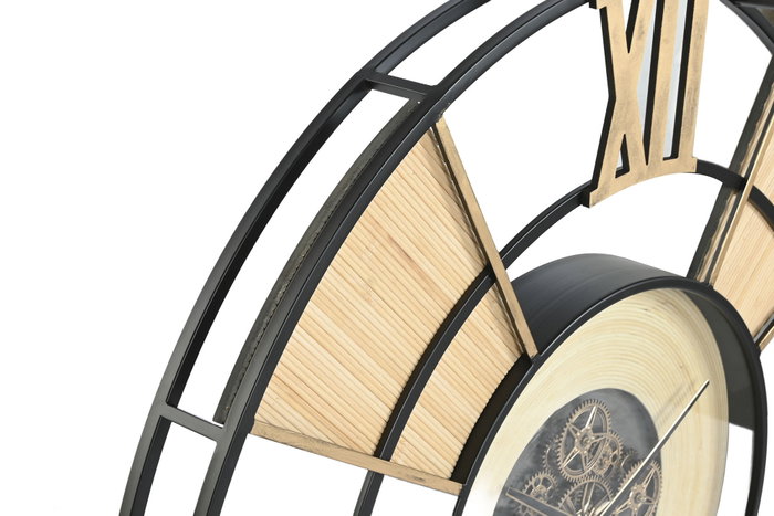 DKD Home Decor Reloj de Pared de Metal y Ratán 100x100 cm Natural y Negro
