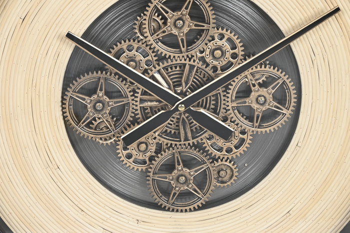 DKD Home Decor Reloj de Pared de Metal y Ratán 100x100 cm Natural y Negro