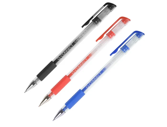 Q-connect Bolígrafo Tinta Gel Rojo 0,7 mm con Sujeción de Caucho y Cuerpo Transparente