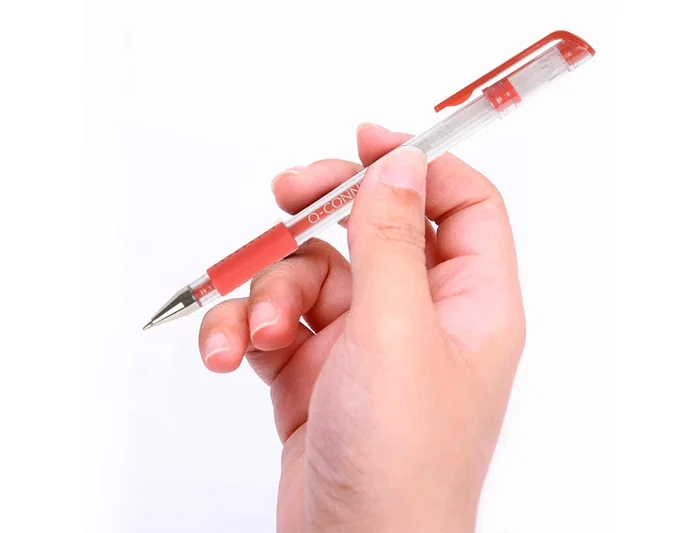 Q-connect Bolígrafo Tinta Gel Rojo 0,7 mm con Sujeción de Caucho y Cuerpo Transparente