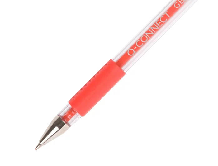 Q-connect Bolígrafo Tinta Gel Rojo 0,7 mm con Sujeción de Caucho y Cuerpo Transparente