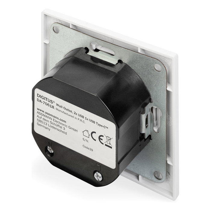 Digitus Caja de Carga para Empotrar con 2 USB A y 1 USB Type-C, Blanco