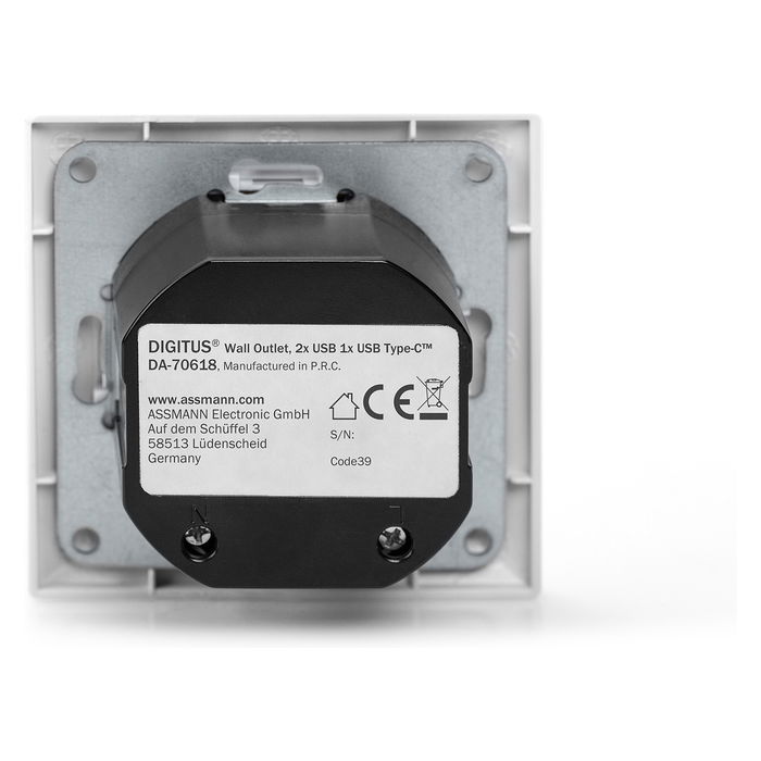 Digitus Caja de Carga para Empotrar con 2 USB A y 1 USB Type-C, Blanco