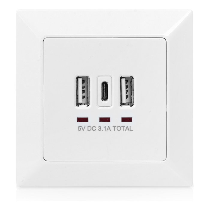 Digitus Caja de Carga para Empotrar con 2 USB A y 1 USB Type-C, Blanco