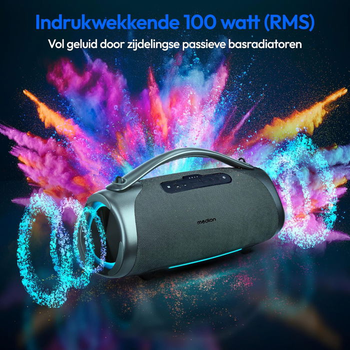 Medion AAAPE76038 Altavoz Bluetooth XL 100W RMS 30h Autonomía Protección IPX7 RGB