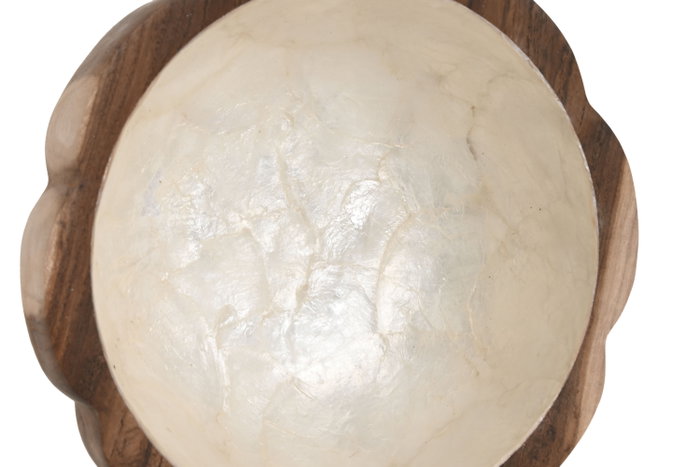 DKD Home Decor Set de 2 Bandejas Vaciabolsillos de Teca y Capiz 20x20x9 cm