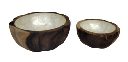 DKD Home Decor Set de 2 Bandejas Vaciabolsillos de Teca y Capiz 20x20x9 cm