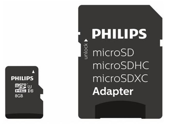 PHILIPS Tarjeta Micro SD 8GB Clase 10 con Adaptador 669036