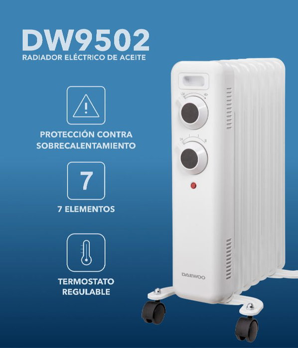 DAEWOO Radiador de aceite de 7 elementos 1500W - blanco