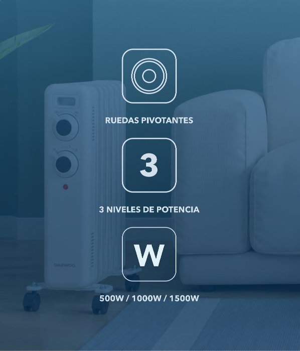 DAEWOO Radiador de aceite de 7 elementos 1500W - blanco