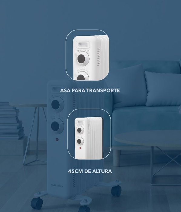 DAEWOO Radiador de aceite de 7 elementos 1500W - blanco