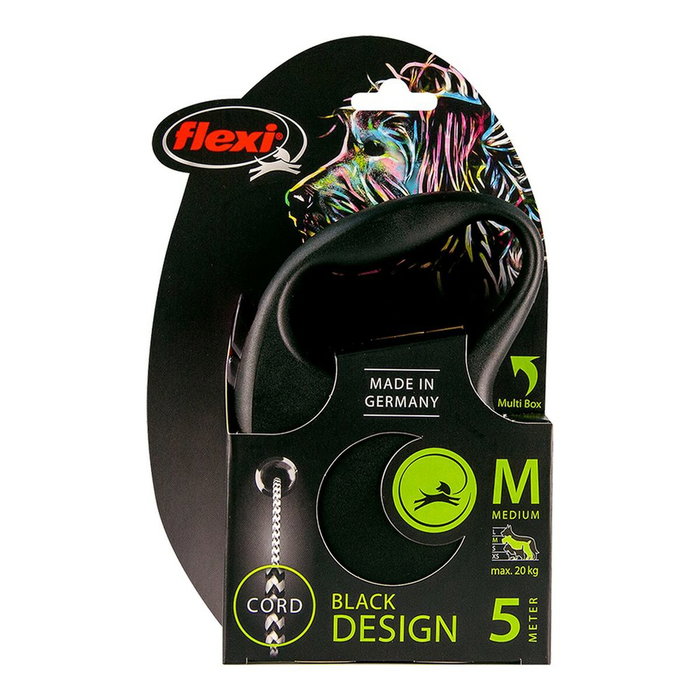 Flexi Black Design Correa Extensible de Cordón Negra, XS, 3m, hasta 8kg