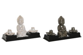 DKD Home Decor Soporte Incienso Cerámica y MDF Buda Surtido de 2 Unidades