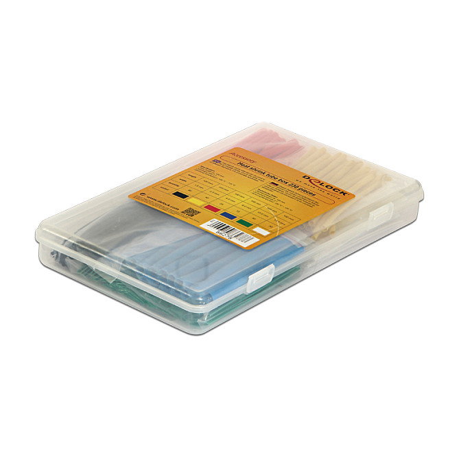 DeLOCK 86278 Caja de surtido de tubos termorretráctiles 2:1, 230 piezas, multicolor