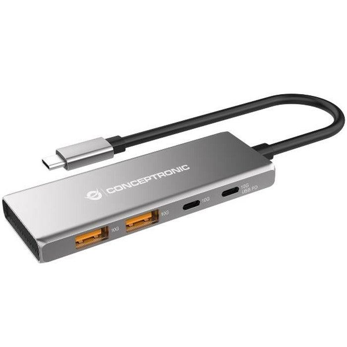 Conceptronic HUBBIES15G Hub USB 3.2 Gen 2 de 4 puertos, 10 Gbps, Gris