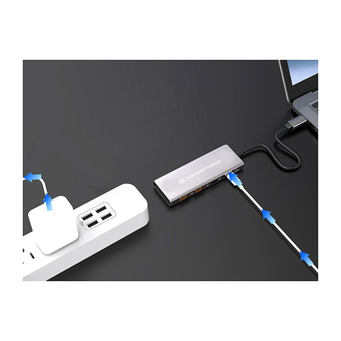 Conceptronic HUBBIES15G Hub USB 3.2 Gen 2 de 4 puertos, 10 Gbps, Gris